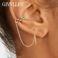 Wholesale New Design Single Ear Cuff Threader Long Chain Tassel Multicolored Rhinestones Clip Earrings for Women Chic Jewelry