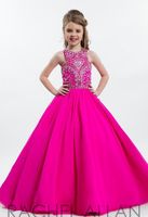 Wholesale Hot Fuchsia Sparkly Princess Girls Pageant Dresses for Teens Beading Rhinestone Floor Length Flower Kids Formal Wear Prom Dresses