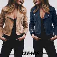 Wholesale Coat women Ladies Suede Leather Jackets Zip Up Biker Female Casual Coats Woman Flight Coat