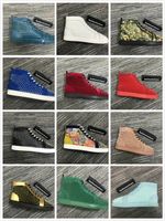 Wholesale fashioninshoes Junior Spikes Orlato Men s Flat suede leather red bottom sneaker Studded red sole shoes Rivets cc size price