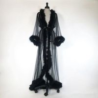 Wholesale Sexy Women Fur Sleepwear Robe De Mariée Sheer Nightgown Long Sleeve Long Robe Spa Costume Sexy Dress with Belt
