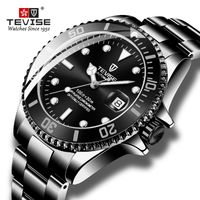Wholesale TEVISE Fashion Brand Men Mechanical Watch All Black Stailness steel Automatic Watch Fashion Men Luminous Hand Business Clock