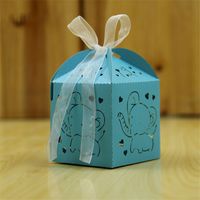 Wholesale 100pcs Baptism Party favors Cute Baby Elephant Favor Boxes Boy Giel Baby Shower Gift Candy Box Christening Souvenir Box