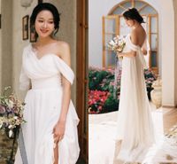 Wholesale 2020 Open Back Hippie Style Aline Wedding Dress Chiffon Lace Boho Chic Rustic Bridal Gowns vestiod de noiva
