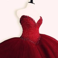 Wholesale Puffy Quinceanera Dresses Sweetheart Top Beading Sweet Ball Gowns Red Quinceanera Dress Years Birthday Party Prom Gowns