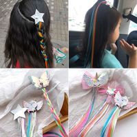 Wholesale Kid s clip in synthetic hair extension with star butterfly pony bow decorated clips hair