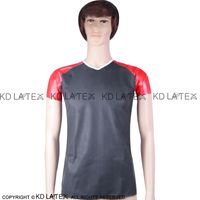 Wholesale Black White Red striped Sexy Latex T Shirts Short Sleeves Rubber Shirt Clothings Plus Size