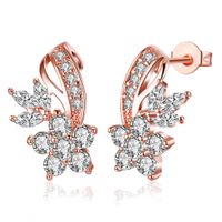 Wholesale Zircon Stud Earrings plating Rose Gold Flower Shape Earring Fashionable Designed Novel Jewelry For Female Wedding Anniversary Gift POTALA219