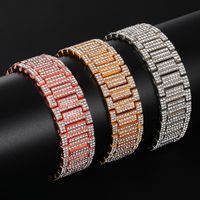 Wholesale Hip Hop Full Rhinestones Iced Out Bling Gold Silver Watch Band Link Chain Bracelets Bangles for Men Rapper Jewelry