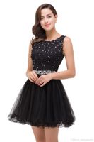 Wholesale Little Black Lace A Line Cocktail Dresses Tulle Ruffles Beaded Rhinestones Short Party Homecoming Prom Dresses Real Image CPS381