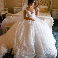 Wholesale 2020 Elegant D Floral Appliques A Line Wedding Dresses Sheer Jewel Neck Cap Sleeves Luxury Arabic Bridal Gowns Country Wedding gown