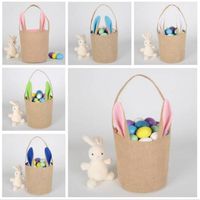 Wholesale Easter Bunny Basket Jute Rabbit Ear Bucket Easter DIY Eggs Bag Tote Creative Candy Gift Handbag Cartoon Cute Round Festival Canvas Pail D9
