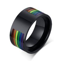 Wholesale Rainbow Lines Lesbian and Gay Prider Rings mm Enamel Stanless Steel LGBTQ Black Wedding Bands Jewelry Custom Engraving Available