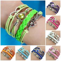 Wholesale Charm Bracelets Love Heart Pearl Friendship Infinity Leather Bracelet