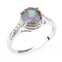 Wholesale Luckyshine Classic Vintage Fire Round Rainbow Mystic Topaz Rings Silver Zircon Women Lover s Ring for Holiday Wedding Party Size
