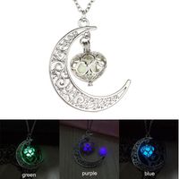 Wholesale Magic Moon Heart Pendant Necklace Glow In The Dark Necklace Vintage Steampunk Hollow Love Glowing Luminous hip hop jewelry drop ship