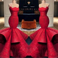 Wholesale Beautiful Red Mermaid Sweetheart Satin Formal Evening Dresses New Lace Sequins Long Prom Dresses Pageant Gowns Vestido de fiesta