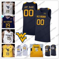 Wholesale Custom West Virginia Mountaineers Basketball Any Name Number White Gray Navy Blue Yellow McCabe Brandon Knapper WVU Jersey XL