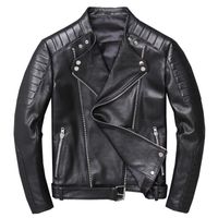 Da UOMO moto vintage nero in vera pelle slim fit giacca da motociclista Reale NUOVO