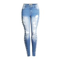 Wholesale Women s Jeans Women Fashion XL Light Blue Jeggings Hole Distressed Washed Ripped High Waist Street Hip Hop Stretchy Denim Pants