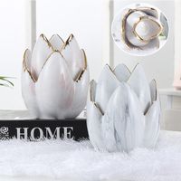 Wholesale Candlestick Gold stroke Ceramic Marble Candle Holder Pink Lotus Candle Jar Sticks Accessory Small Tealight Holder Home Decor