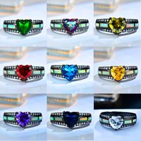 Wholesale Crystal Female Big Heart Ring Boho White Fire Opal Rings For Women Vintage Fashion Black Gold Green Red Rainbow Ring