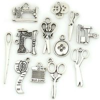 Wholesale Tibetan Silver Charms MACHINE SCISSORS THREAD NEEDLE BUTTO Pendants DIY Jewelry for Necklace Bracelet Keyring Accessaries Friendship Gift