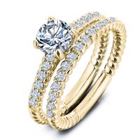 Wholesale Women Fashion Natural White Sapphire Diamond K Gold Silver Ring Set Bridal Wedding Jewelry Size