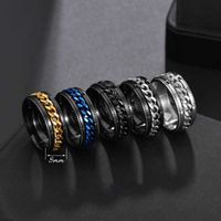 Wholesale emboss Spin gold chains ring band Stainless steel rotate chain rings relieve pressure mens hip hop fashion jewelry will and sandy gift