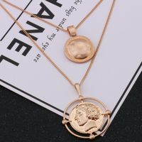 Wholesale jewelry coin pendant necklace double layers sweater necklace portrait pendant for women for women hot fashion