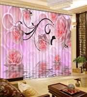 Wholesale custom d landscape curtains Coconut custom d curtains Oil Europe Curtains pink circle flower Polyester D Curtain For Bedroom Living room