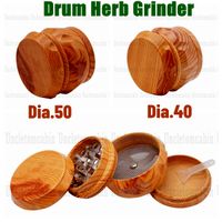 Wholesale Drum Style Hard Plastic Herb Grinder For Tobacco MM MM Piece Acrylic Smoking Herb Grinder With Wooden Wood Crusher Leaf Design