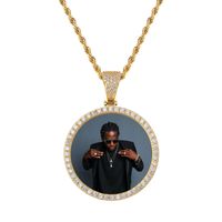 Wholesale Luxury Zircon K Gold Rhodium Plated Hip Hop Pendant Necklaces Big Size Circle Photo Customized Men Women Designer Necklace