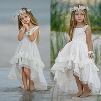 Wholesale Beach Cheap High Low Bohemian Lace A Line Flower Girl Dresses for Weddings Pageant Gowns Boho Kids Prom Dress First Holy Communion Dress