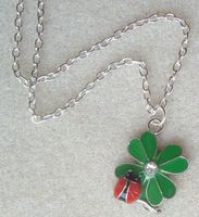 Wholesale Vintage Green Lucky Clover Shamrock Clear Crystal Red Ladybird Pendant Necklace Charm Punk Gothic Jewelry Wicca Pagan Necklace