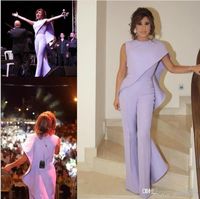 Wholesale Lavender Jumpsuit Women Arabic Prom Evening Dresses New Jewel Neck Plus Size Formal Party Wear Cheap Sheath Ruffled Celebrity Gowns