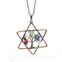 Wholesale Copper Plated Wire Wrap Star Rainbow Stone Pendant Tree of Life Necklace Transfer Lucky Gift Jewelry