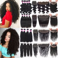 Wholesale Brazilian Human Hair Wefts with Closure X4 Ear To Ear Lace Frontal Closure With Bundles Deep Wave Virgin Hair With Lace Frontal