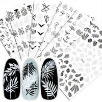 Wholesale French Stickers for Nails Designs White Black Flower Leaf Linear Manicure Sliders D Nail Art Decorations sticker Decal