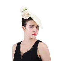 Wholesale Ivory Sinamay Disc Fascinator Hat UK High end White Flowers Fascinators Evening Dress Accessories for Festival Party Catwalk