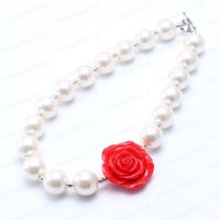 Wholesale Rose Flower Kid Chunky Necklace Ivory Pearl Beads Fashion Bubblegum Bead Chunky Necklace Children Jewelry For Toddler Girls