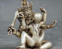 Wholesale Coopper statue quot Old Chin5 Tibetan Buddhism Silver Vajra Mandkesvara Yab Yum Buddha Statue