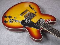 Wholesale Jazz Electric Guitar Plain Top Vintage Sunburst Hollow Body Guitar Dot Inlay
