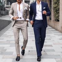 Wholesale Classy Wedding Tuxedos Mens Suits Slim Fit Bridegroom Tuxedos For Men Two Pieces Groomsmen Attire Groom Outfit Cheap Formal Business Jackets