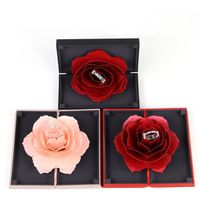 Discount boxes for flowers wholesale 3D Rose Flower Ring Box Classic Elegant Grace Marry Wedding Jewelry Boxes Up Proposal Rings Holder Case Black Red Pink Blue