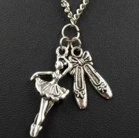 Wholesale Vintage Antique Silver Ballerina Ballet Shoes Charm Pendant Necklace Best friends Fashion Jewelry Gift Charm Jewelry NEW