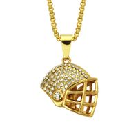 Wholesale Gold Necklace Football Helmet With Diamond Pendant Necklace Men Alloy Full Crystal Bling Submachine Chain Hip Hop Male Necklaces