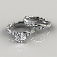 Wholesale 925 Sterling Silver Twist Round Cut Diamond Engagement Ring and Wedding Band Set Engagement Rings Size