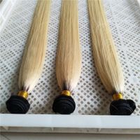 Wholesale Ombre Platinum Blonde B Color Silk Straight Human Hair Bundles inch inch Dark Roots Brazilian Remy Human Hair Weft