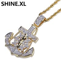 Wholesale Mens Hip Hop Jewelry Iced Out Gold Chain Gold Plated Anchor Cross Pendant Necklace Stainless Steel Rope Chain Tennis Chain
